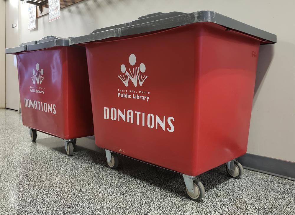 Library Donation bins in lower lobby