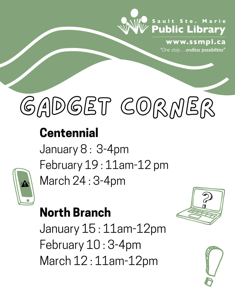 Click her for a machine readable version of our gadget corner poster for upcoming dates and times